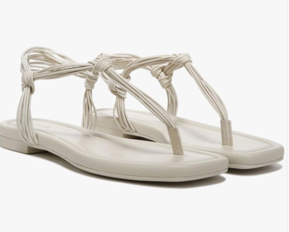 Vince Deja Knotted Leather T-Strap Thong Sandals 7m Moonlight (Cream)
